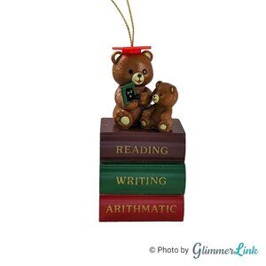 VTG 80s House of Lloyd Teacher Scholar Student Bears Sitting on Books Ornament